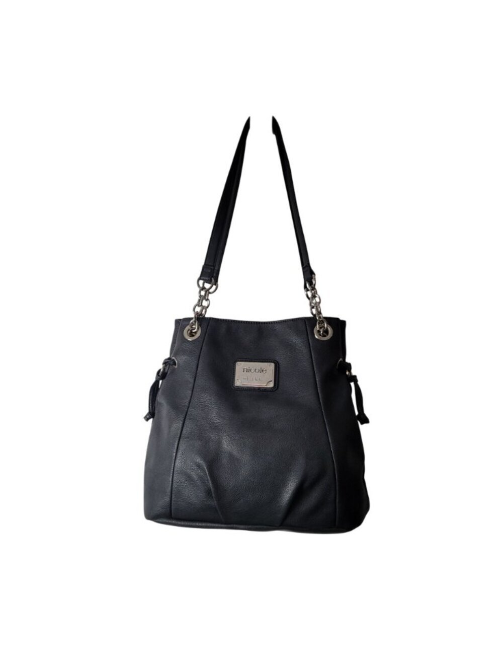 Nicole Miller Black Leather Shoulder Bag - Y2K edgy yet classic Grunge Chic 90's - Picture 5 of 15